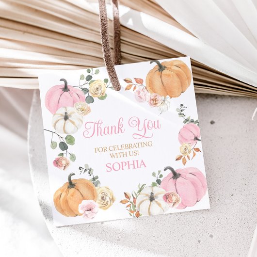 女の子秋カボチャ最初の誕生日パーティースクエア フェイバータグ