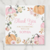 女の子秋カボチャ最初の誕生日パーティースクエア フェイバータグ (正面)