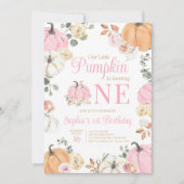 女の子秋カボチャ最初の誕生日パーティー 招待状 (正面)