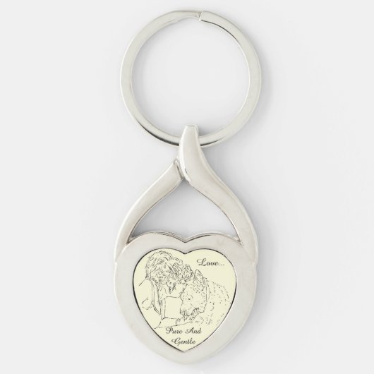 女の子秋田犬の優しい愛キスをする愛のスケッチ キーホルダー (正面)