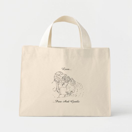 女の子秋田犬の優しい愛キスをする愛のスケッチ ミニトートバッグ (正面)