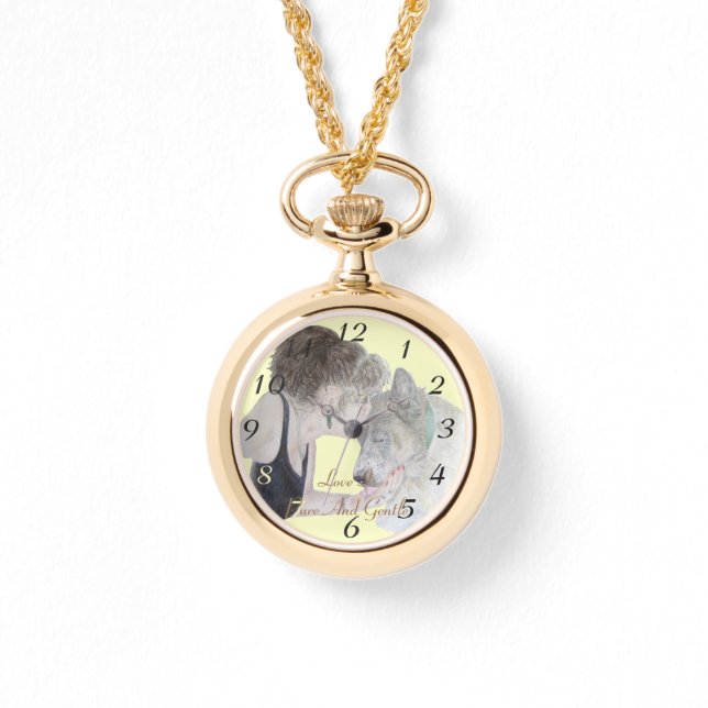 女の子秋田犬の優しい愛キスをする愛のスケッチ 腕時計 (正面)