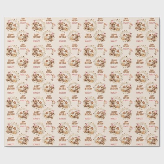 女の子秋秋かわいいクマ文字名2nd誕生日 ラッピングペーパー (フラット)