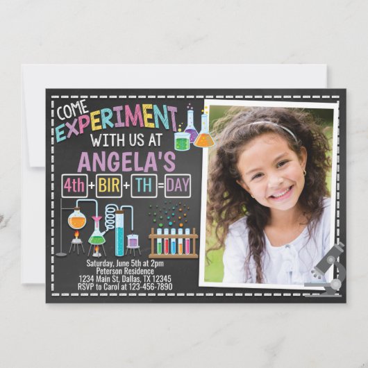 女の子科学の誕生日のパーティの招待状の招待 招待状 (正面)