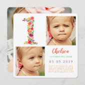 女の子第1誕生日フォトカード 招待状 (正面/裏面)