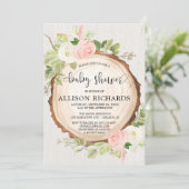 女の子素朴の赤ちゃんシャワー、赤面ピンクのクリームフローラ 招待状 (スタンド正面)