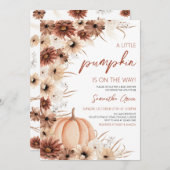女の子素朴小カボチャ赤ちゃんシャワー 招待状 (正面/裏面)