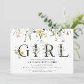 女の子紫の黄色の野草の赤ちゃんシャワーだ 招待状 (スタンド正面)