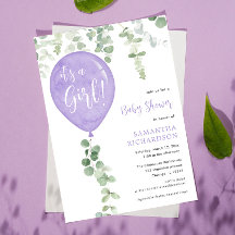 女の子紫色の風船ユーカリの赤ちゃんシャワーだ
