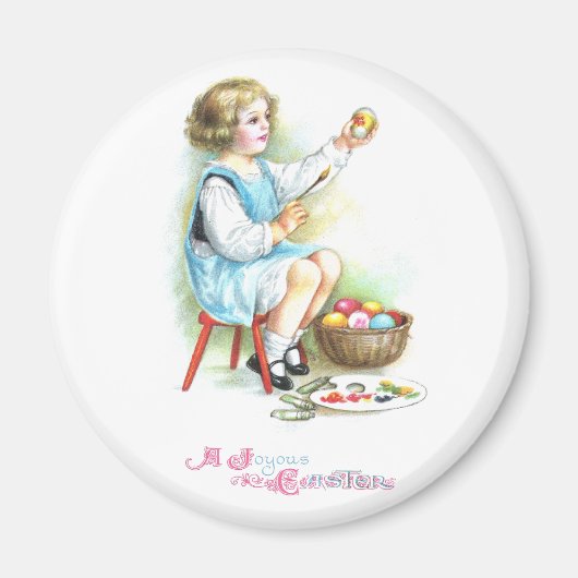 女の子絵画の卵ヴィンテージイースター マグネット (正面)