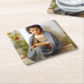 女の子編み物ブーゲロー スクエアペーパーコースター (アングル)