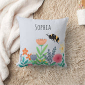 女の子自然お洒落かわいいハチと花の子供 クッション (ブランケット)