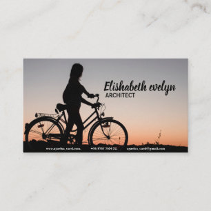 女の子自転車の夕日 名刺