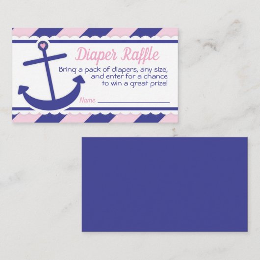 女の子航海のいかり赤ちゃんシャワーおむつラッフル エンクロージャーカード (正面/裏面)