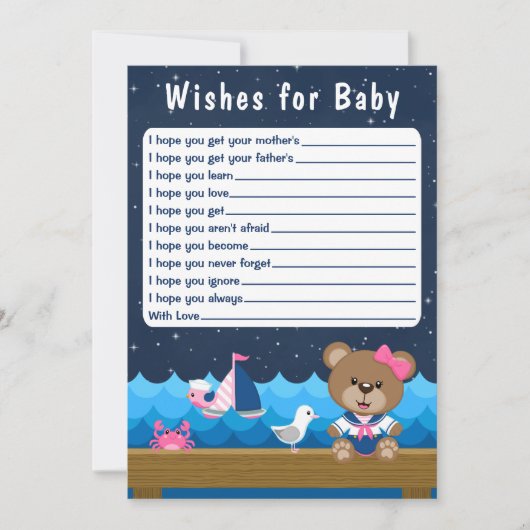 女の子航海のはピンクと海軍がベビーを願う 招待状 (正面)