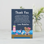 女の子航海のクマのピンクと海軍の赤ちゃんシャワー サンキューカード (スタンド正面)