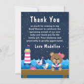 女の子航海のクマのピンクと海軍の赤ちゃんシャワー サンキューカード (正面)