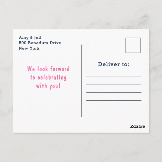 女の子航海のクマのピンクと海軍の赤ちゃんシャワー ポストカード (裏面)