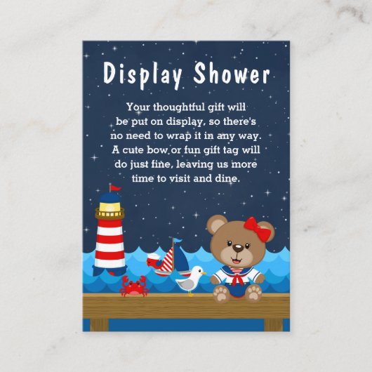 女の子航海のクマ赤と海軍のディスプレイシャワー エンクロージャーカード (正面)