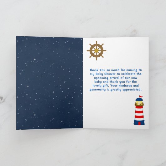 女の子航海のクマ赤と海軍の赤ちゃんシャワー サンキューカード (内部)