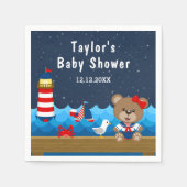 女の子航海のクマ赤と海軍の赤ちゃんシャワー スタンダードカクテルナプキン (正面)