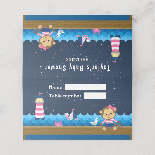 女の子航海のモンキーピンク海軍ベビーシャワー座席 プレイスカード (外部開封)
