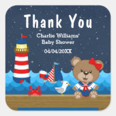 女の子航海の熊赤ちゃんシャワーありがとう スクエアシール (正面)