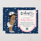 女の子航海の赤シャワーAfrican American 招待状 (正面/裏面)