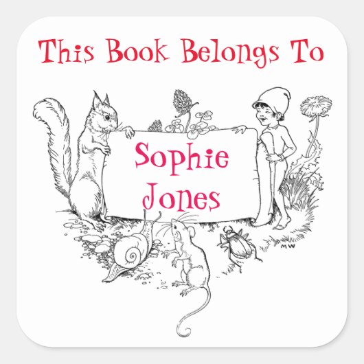 女の子蔵書票。この本は名前ラベルに属している スクエアシール (正面)