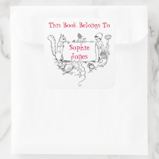 女の子蔵書票。この本は名前ラベルに属している スクエアシール (バッグ)