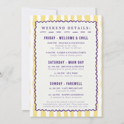 女の子行った軽度のスパの日バチェロレッテ 招待状 (裏面)