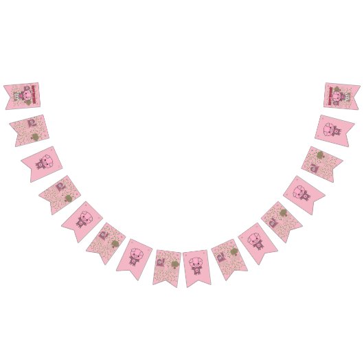 女の子誕生日カカラフルワイトピグの個人名 バンティングフラッグ (全)