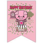 女の子誕生日カカラフルワイトピグの個人名 バンティングフラッグ (第1の旗)