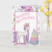 女の子誕生日ギフト金ゴールドユニコーンカスタムパーソナライズ カード (黄色い花)