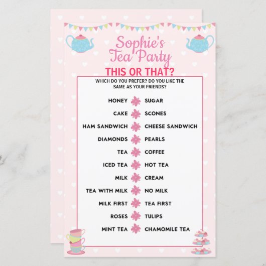 女の子誕生日ティーパーティーこのゲームまたはそのゲーム (正面/裏面)