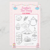 女の子誕生日ティーパーティーカラーリングページ (正面/裏面)