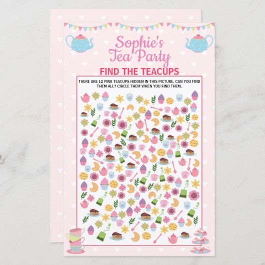 女の子誕生日ティーパーティーティーカップゲームを検索 (正面/裏面)