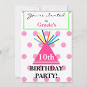 女の子誕生日ハットピンクカップケーキ 招待状 (正面)