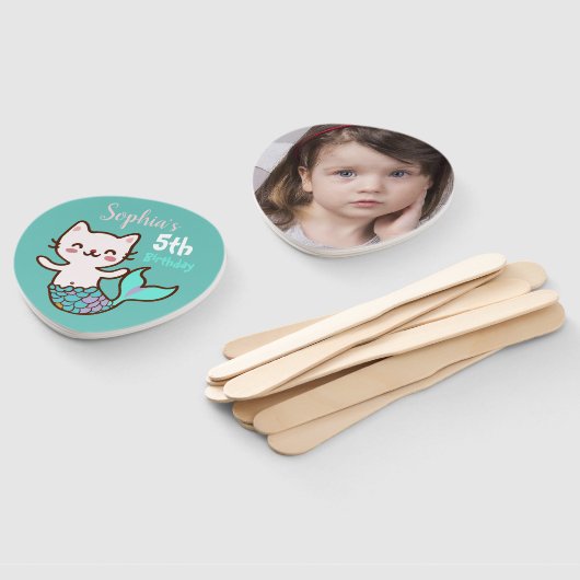 女の子誕生日猫マーメイドかわいい写真ブルーMeowmaid ハンドファン (組立なし)