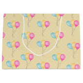 女の子誕生日黄色の水玉模様とバルーン ラージペーパーバッグ (正面)