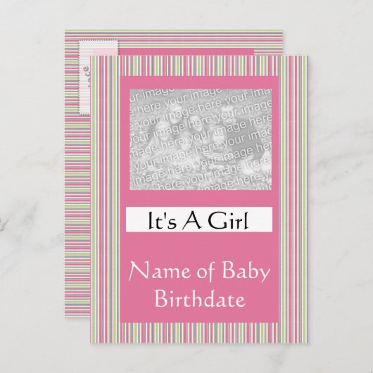 女の子誕生発表カードテンプレート 案内ポストカード (正面/裏面)