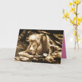 女の子読とライオンのグリーティングカード カード (黄色い花)