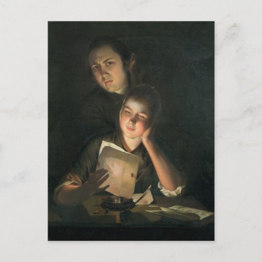 女の子読はキャンドルライトの手紙だ ポストカード (正面)