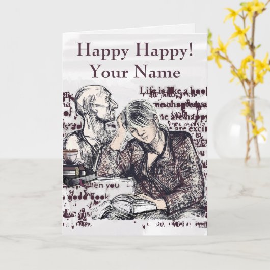 女の子読は本だ カード (黄色い花)