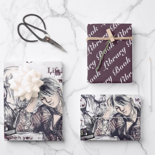 女の子読は本だ ラッピングペーパーシート (正面)