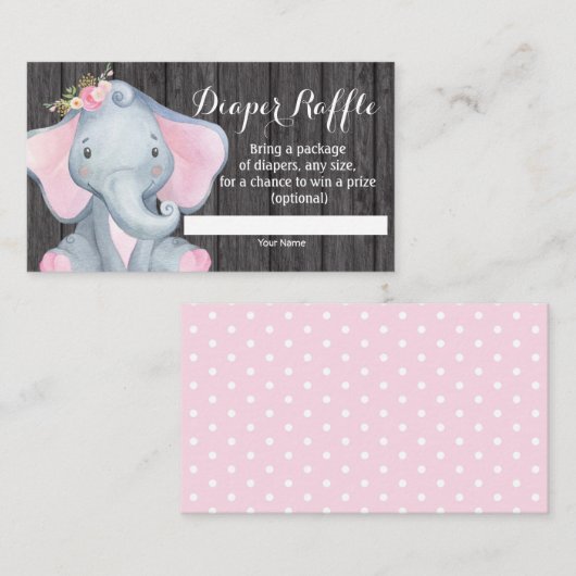 女の子象のベビーシャワーのおむつのラッフルカード エンクロージャーカード (正面/裏面)