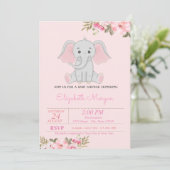 女の子象の赤ちゃん、フラワーベビーシャワー 招待状 (スタンド正面)