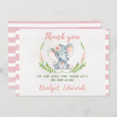 女の子象はベビーシャワーカード感謝していしています サンキューカード (正面/裏面)