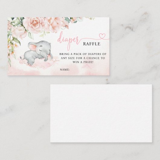 女の子赤面ゾウ赤ちゃんシャワーおむつラッフル 名刺 (正面/裏面)