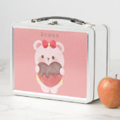 女の子赤面ピンクかわいいテディベア メタルランチボックス (インサイチュ)